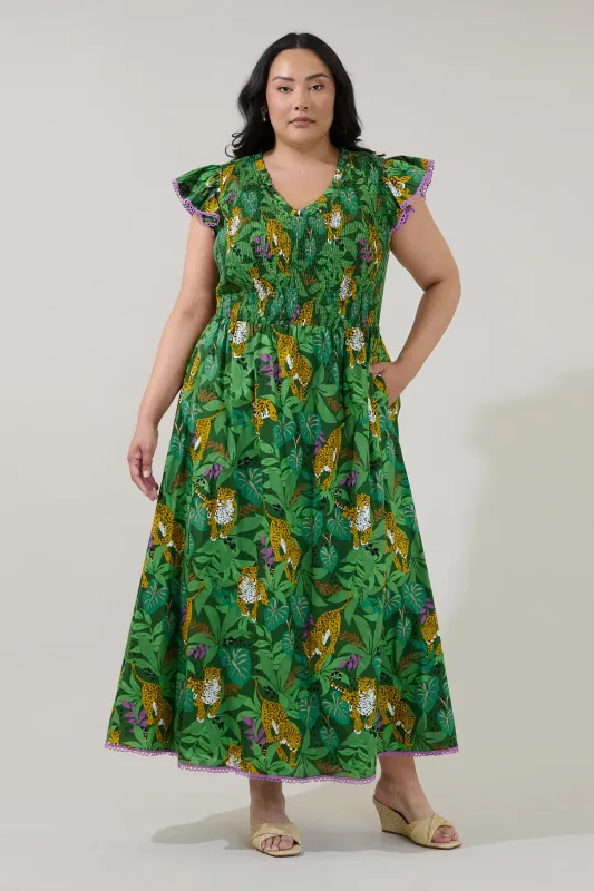 Merlin Smocked Midi Dress Tropical Curve made by Sugarlips