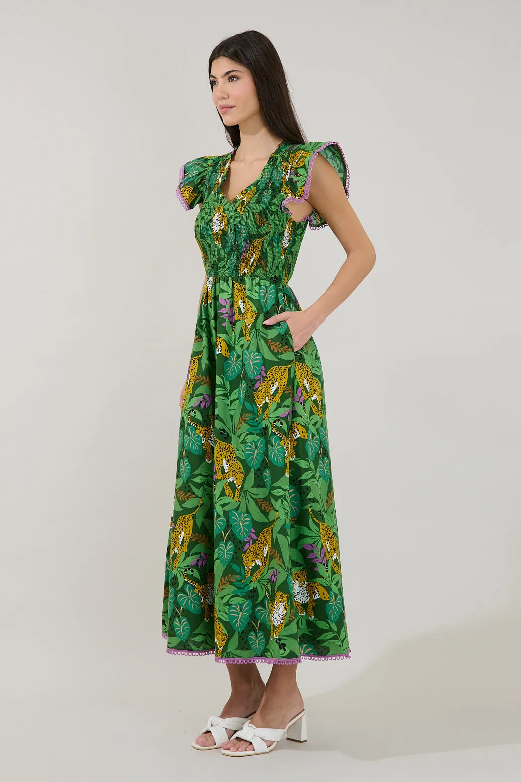 Merlin Smocked Midi Dress Tropical sold by Sugarlips product image thumbnail 3