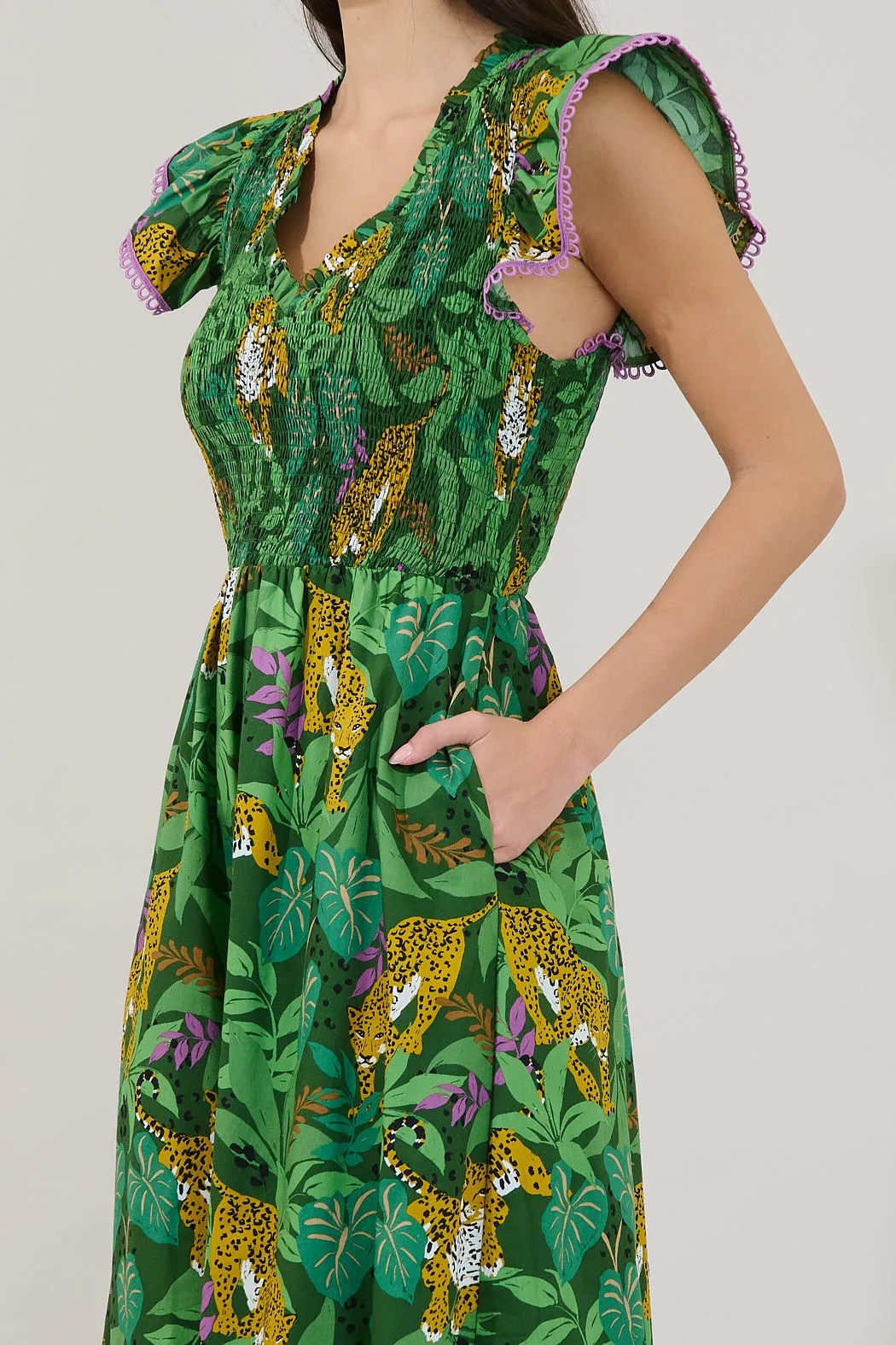 Merlin Smocked Midi Dress Tropical sold by Sugarlips product image thumbnail 4
