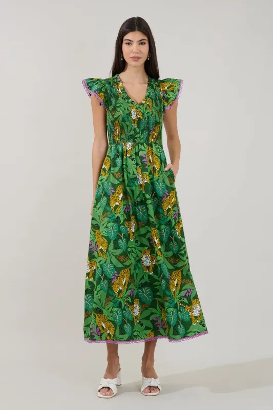 Merlin Smocked Midi Dress Tropical made by Sugarlips