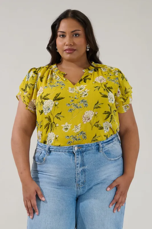 Montie Ruffle Blouse Verisa Floral Curve made by Sugarlips