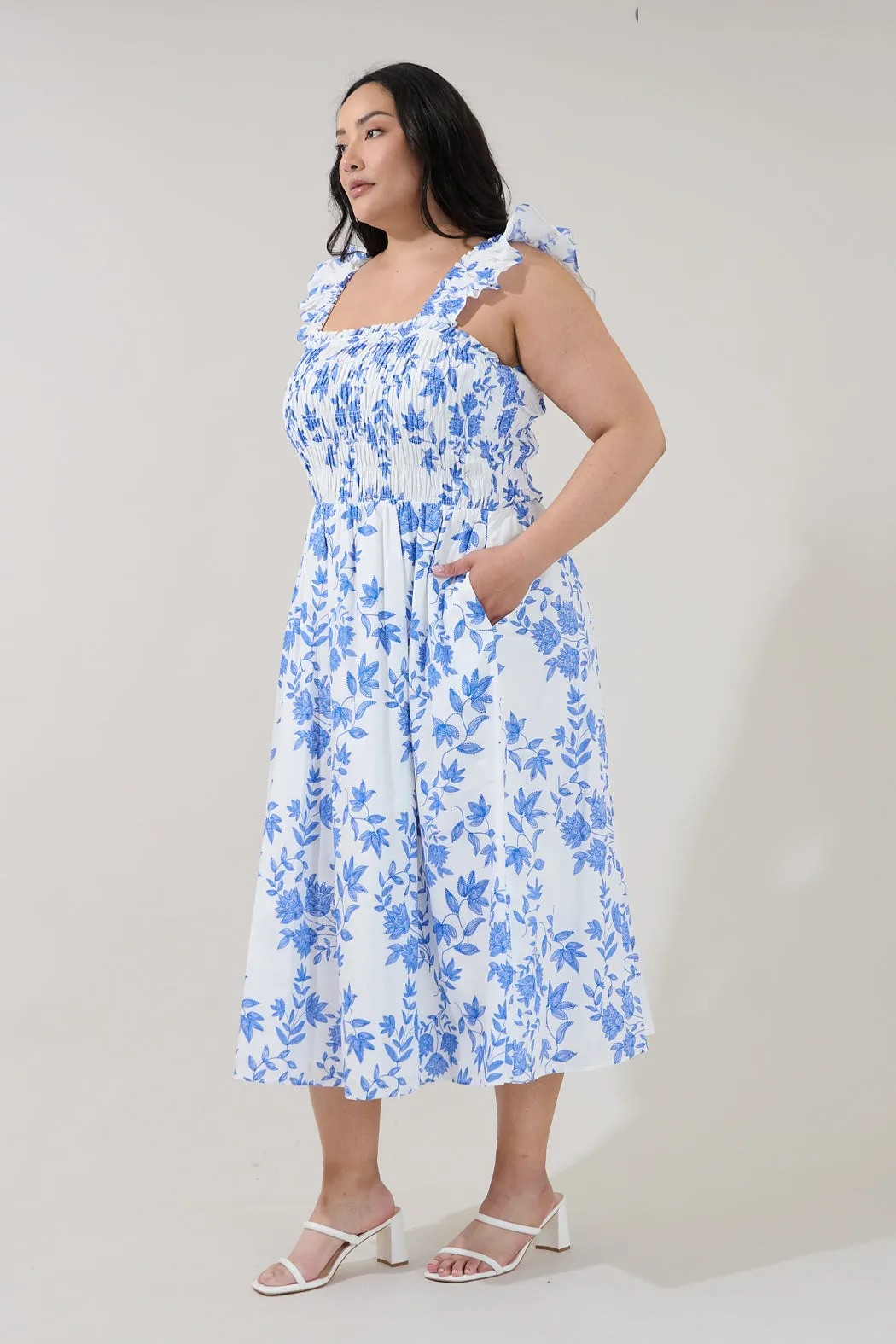 Heidi Smocked Midi Dress Bluebell Floral Curve sold by Sugarlips product image thumbnail 3