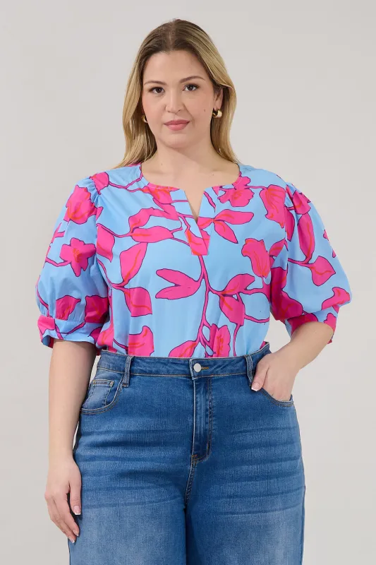 Waterlilly Balloon Sleeve Top Floral Curve made by Sugarlips