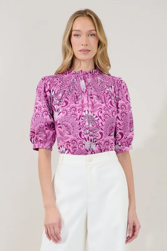 Blossom Smocked Mock Neck Top Floral made by Sugarlips