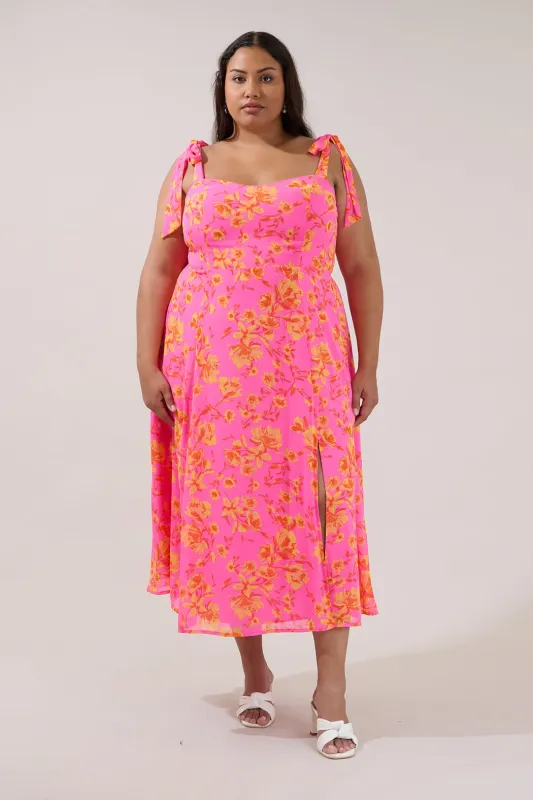 Viejo Tie Strap Midi Dress Hot Rod Floral Curve made by Sugarlips