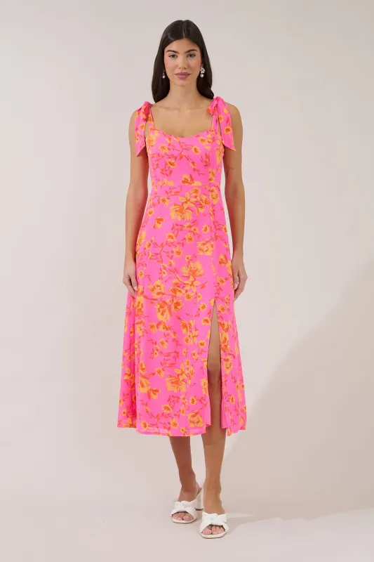 Viejo Tie Strap Midi Dress Hot Rod Floral made by Sugarlips