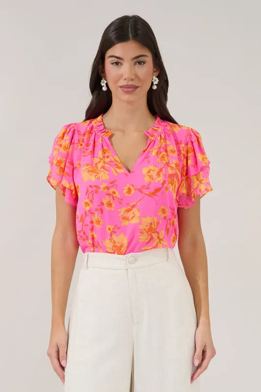 Montie Ruffle Blouse Hot Rod Floral made by Sugarlips