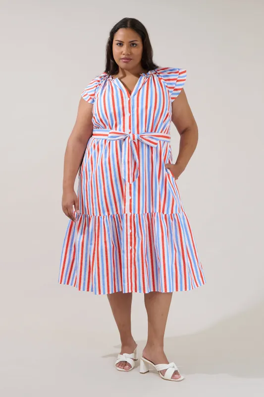 Charlotte Button Midi Dress Stripe Curve made by Sugarlips