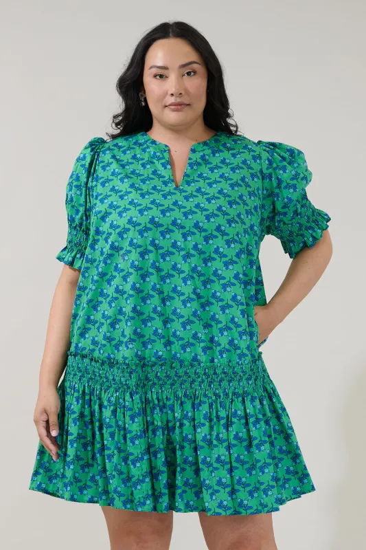 Marinella Smocked Mini Dress Floral Curve made by Sugarlips