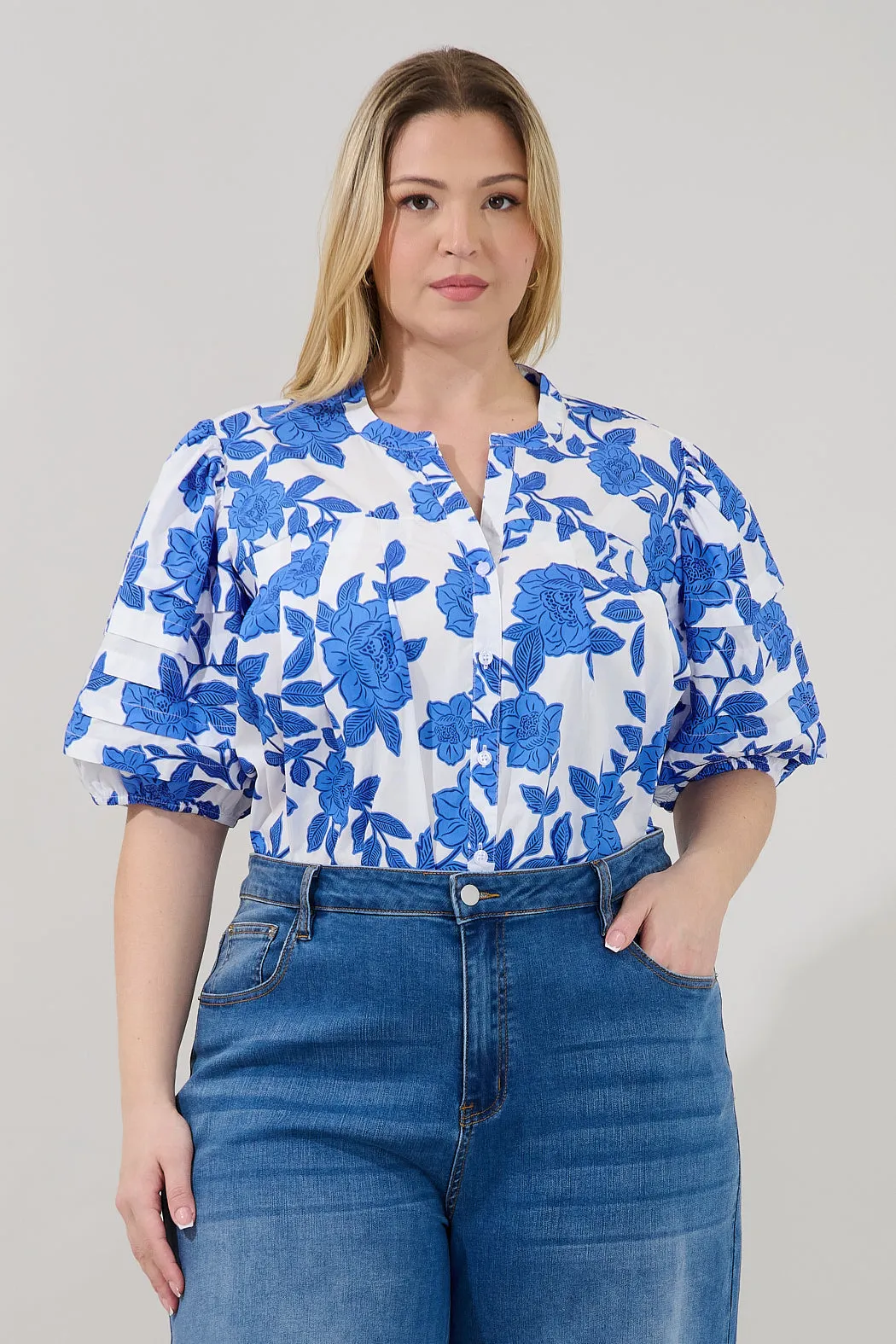 Court Button Down Top Glantis Floral Curve sold by Sugarlips