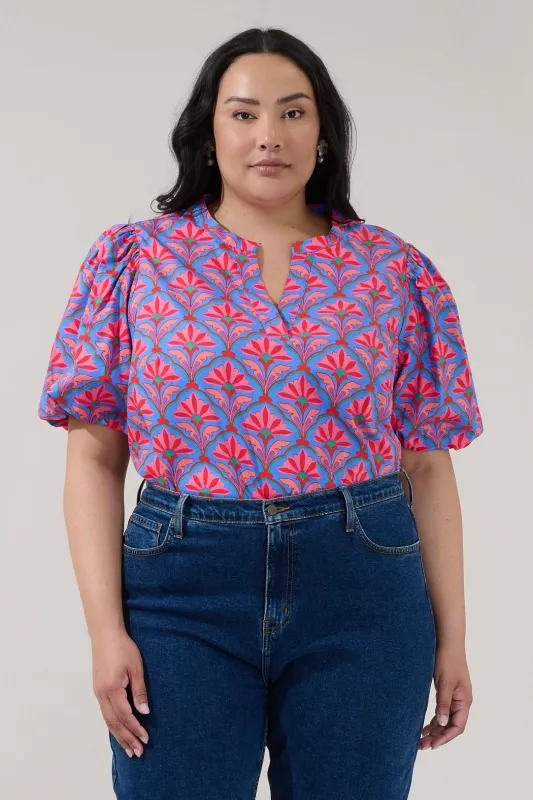 Jolene Split Neck Top Floral Curve made by Sugarlips