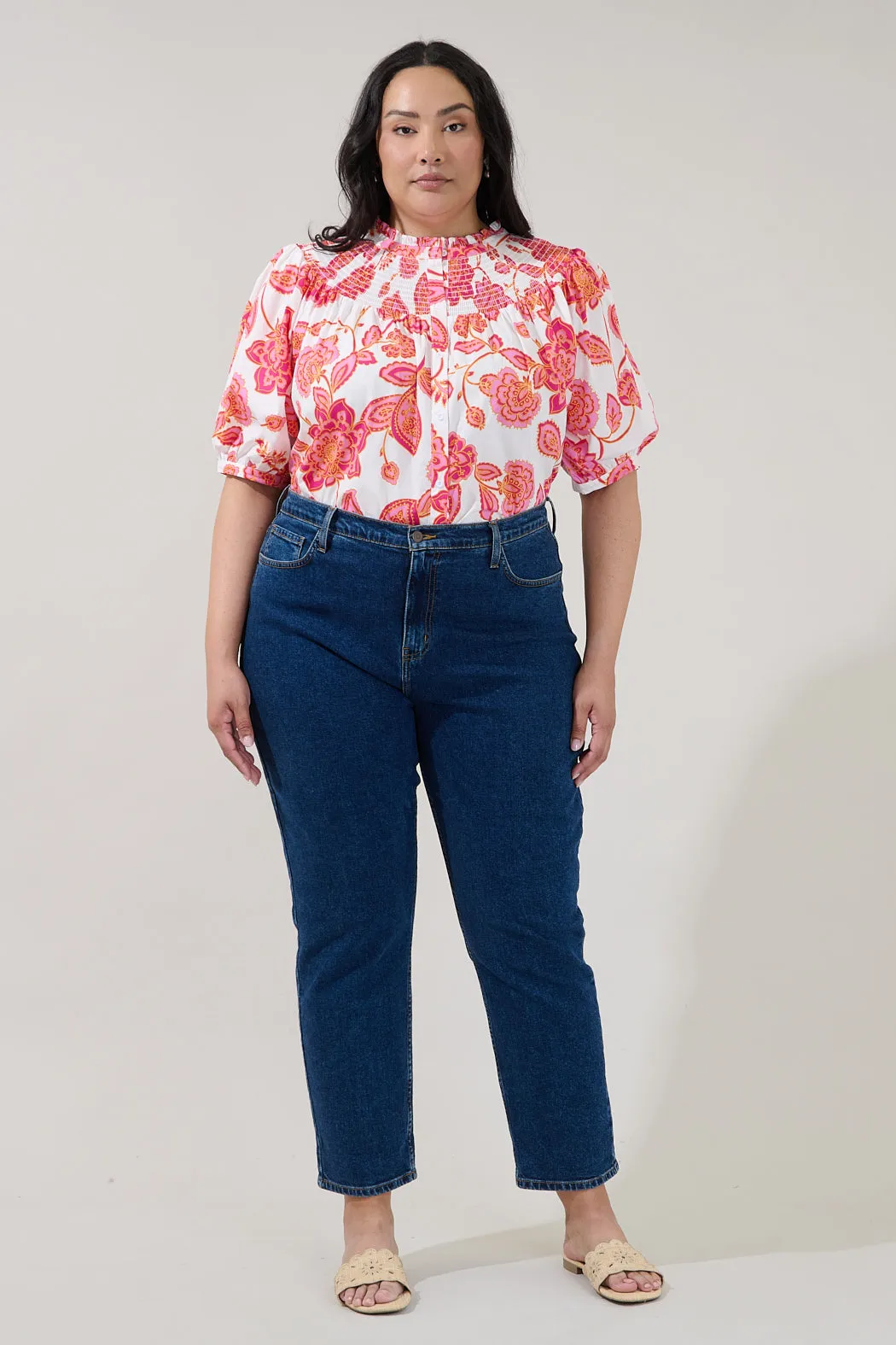 Blossom Smocked Mock Neck Top Arely Floral Curve sold by Sugarlips product image thumbnail 4