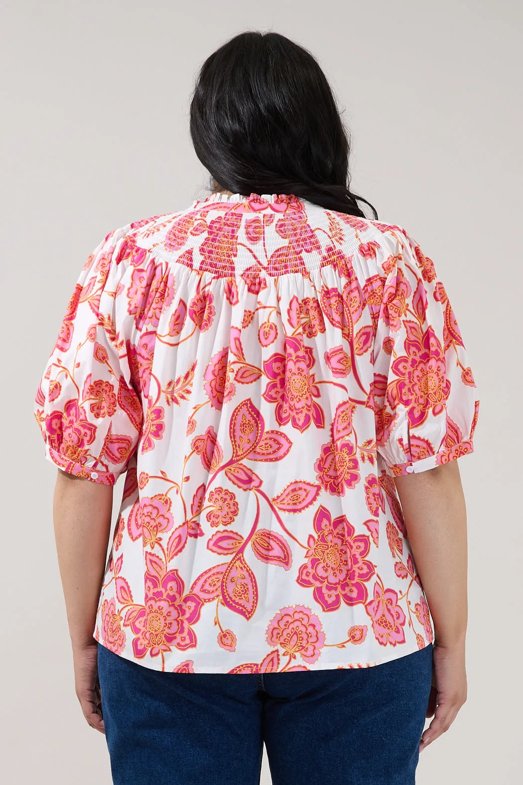 Blossom Smocked Mock Neck Top Arely Floral Curve sold by Sugarlips product image thumbnail 2
