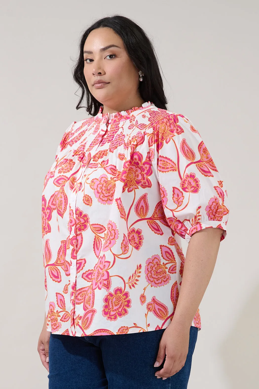 Blossom Smocked Mock Neck Top Arely Floral Curve sold by Sugarlips product image thumbnail 3