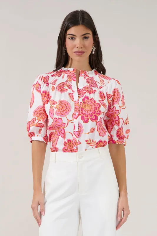 Blossom Smocked Mock Neck Top Arely Floral made by Sugarlips