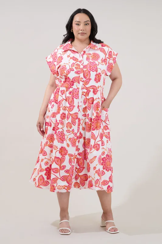 Grenola Button Up Midi Dress Arely Floral Curve made by Sugarlips