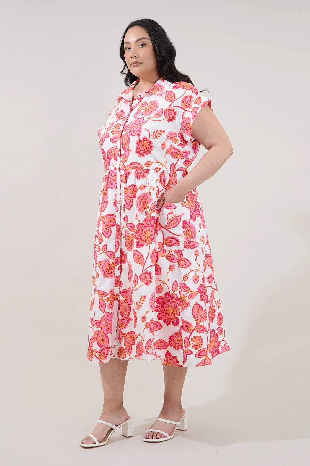 Grenola Button Up Midi Dress Arely Floral Curve sold by Sugarlips product image thumbnail 3