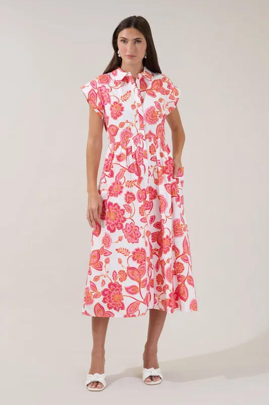 Grenola Button Up Midi Dress Arely Floral made by Sugarlips