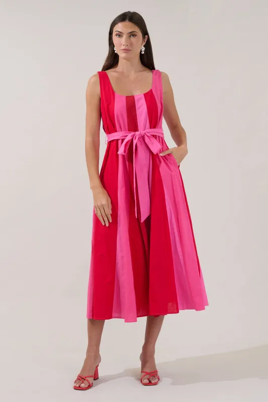 Showtime Stripe Godet Midi Dress made by Sugarlips