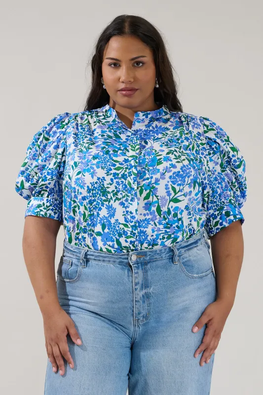 Klina Drape Sleeve Top Floral Curve made by Sugarlips