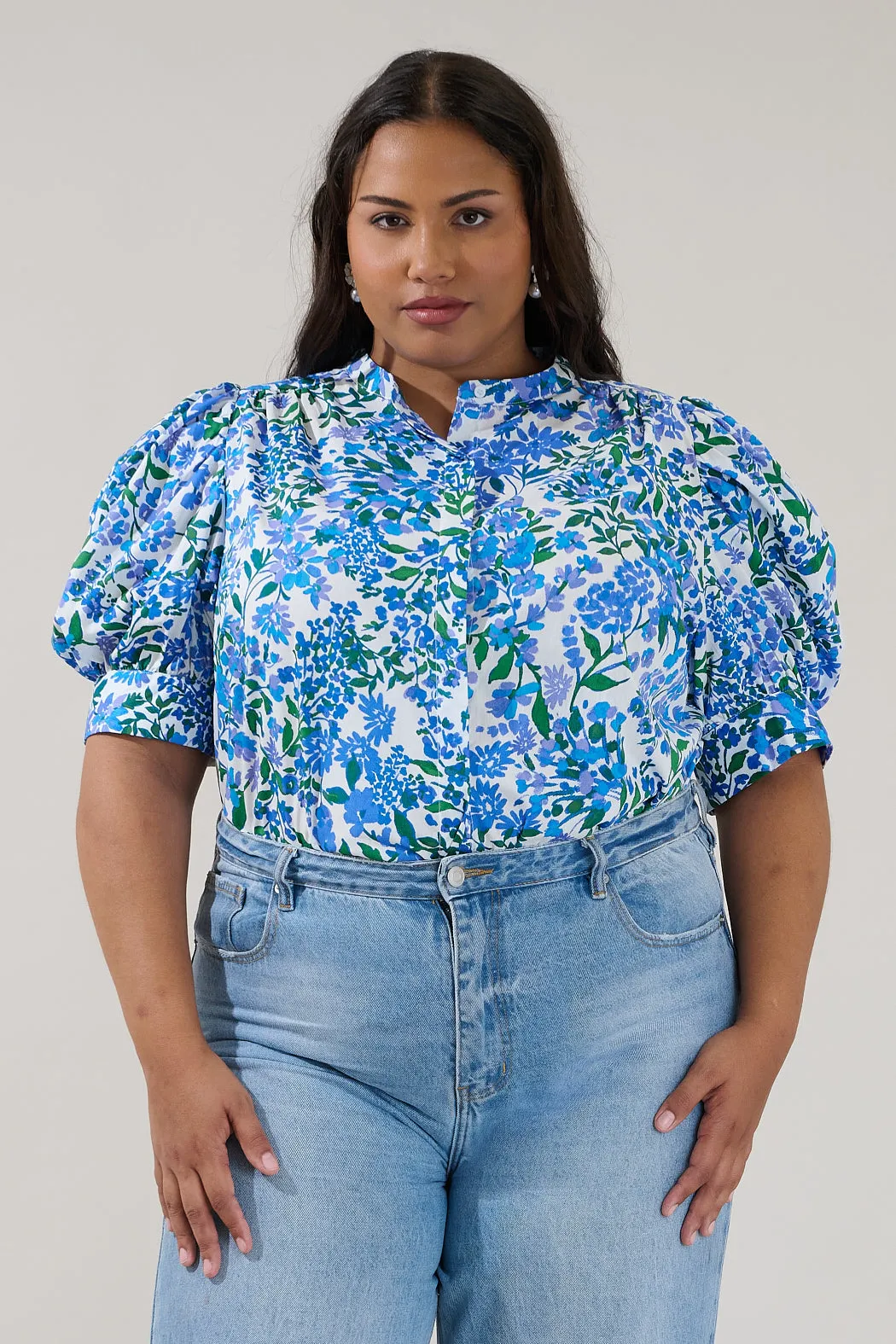 Klina Drape Sleeve Top Floral Curve sold by Sugarlips