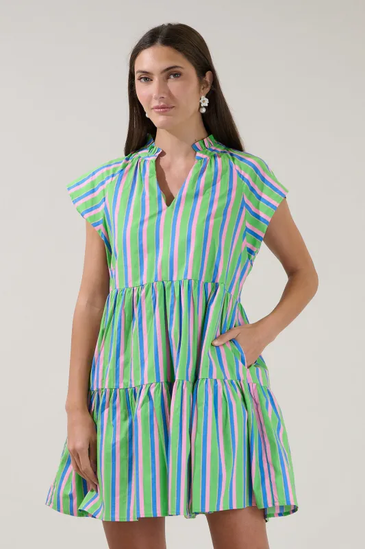 Janelly Poplin Tiered Mini Dress Stripe made by Sugarlips