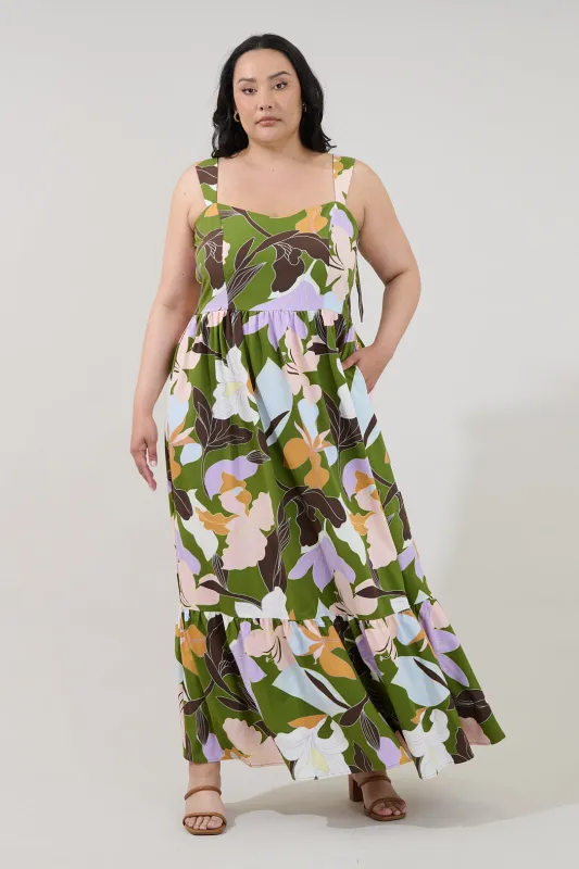 Silda Smocked Maxi Dress Passion Floral Curve made by Sugarlips