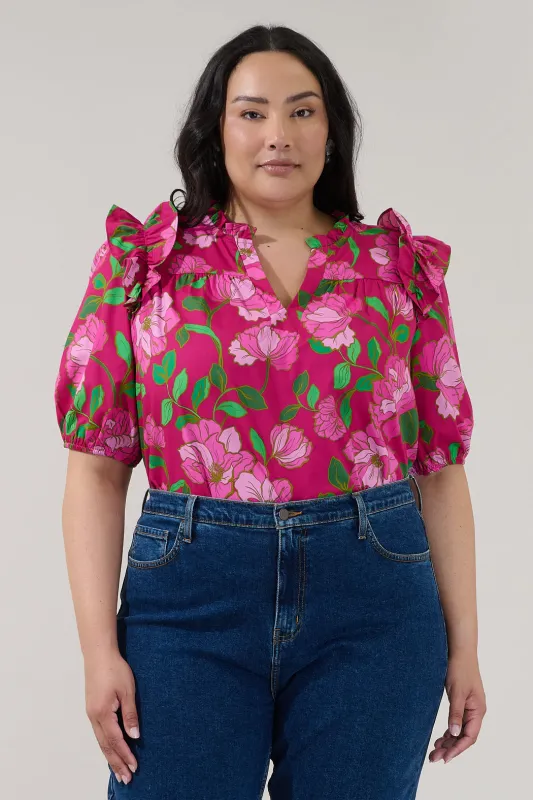 Paz Poplin Short Sleeve Top Floral Curve made by Sugarlips