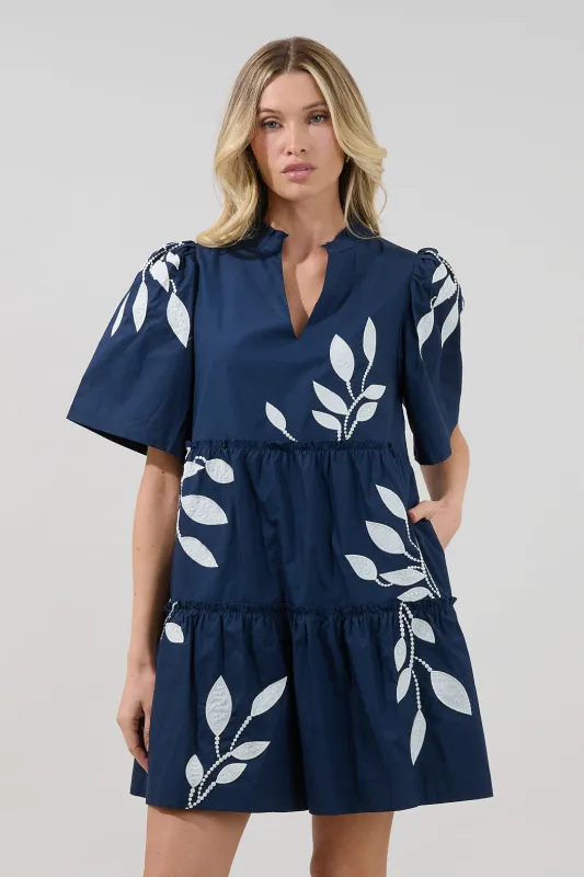 Dixie Split Neck Shift Dress Embroidered Leaf made by Sugarlips
