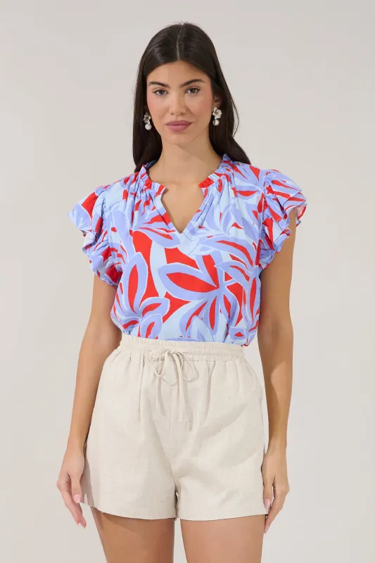 Risette Ruffle Split Neck Top Areca made by Sugarlips
