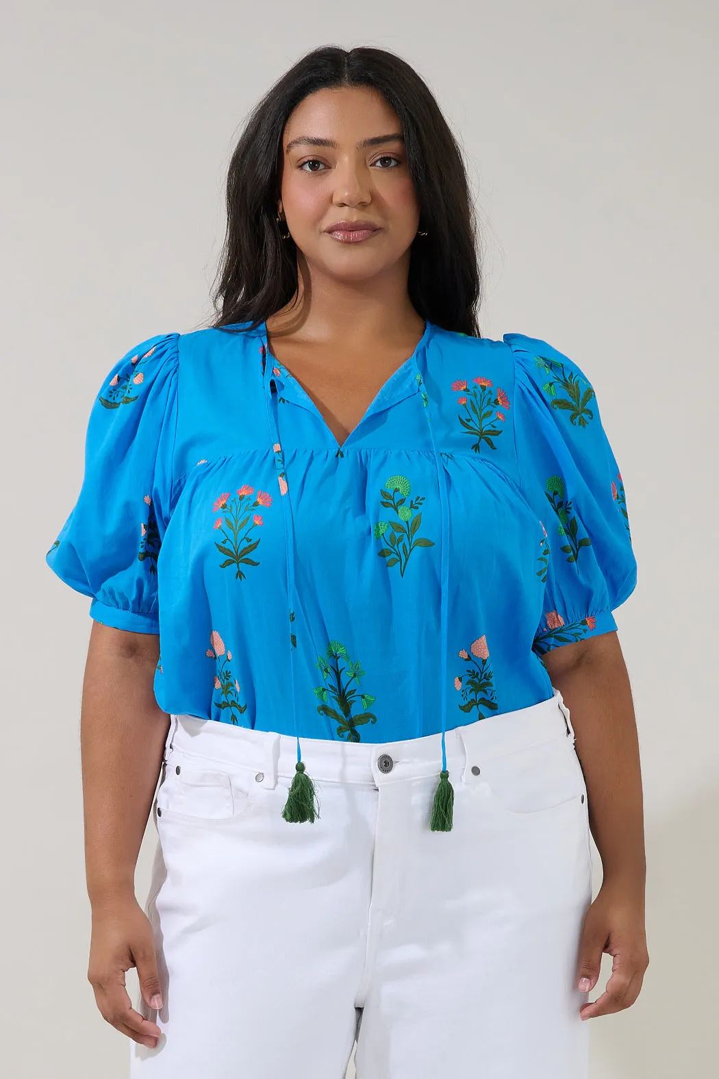 Louisa Split Neck Top Genora Floral Curve sold by Sugarlips