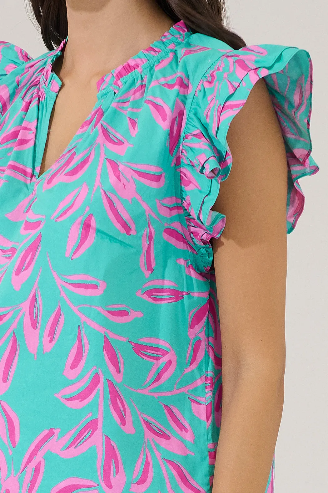 Risette Ruffle Split Neck Top Palmate sold by Sugarlips product image thumbnail 5