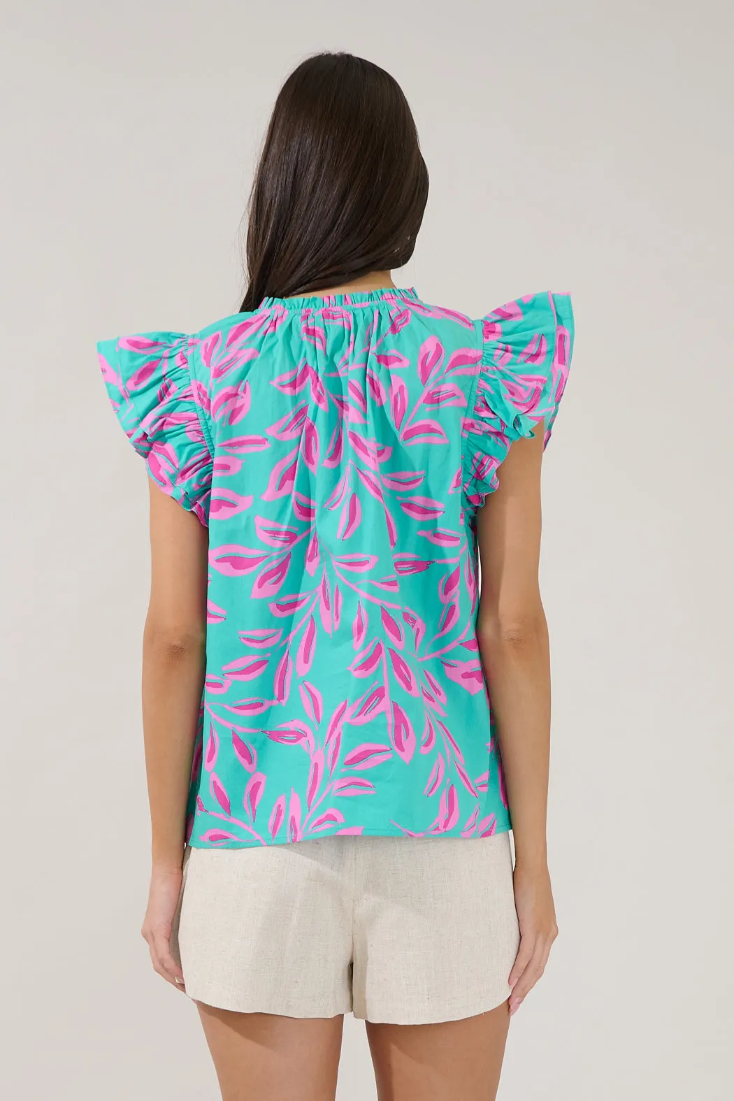 Risette Ruffle Split Neck Top Palmate sold by Sugarlips product image thumbnail 2