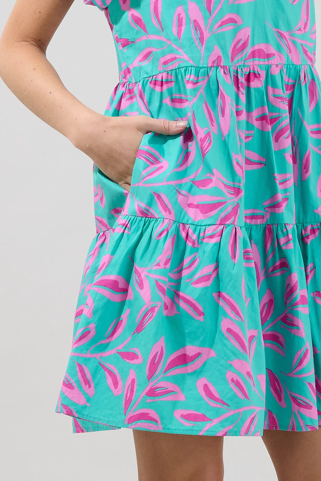 Janelly Poplin Tiered Mini Dress Palmate sold by Sugarlips product image thumbnail 5