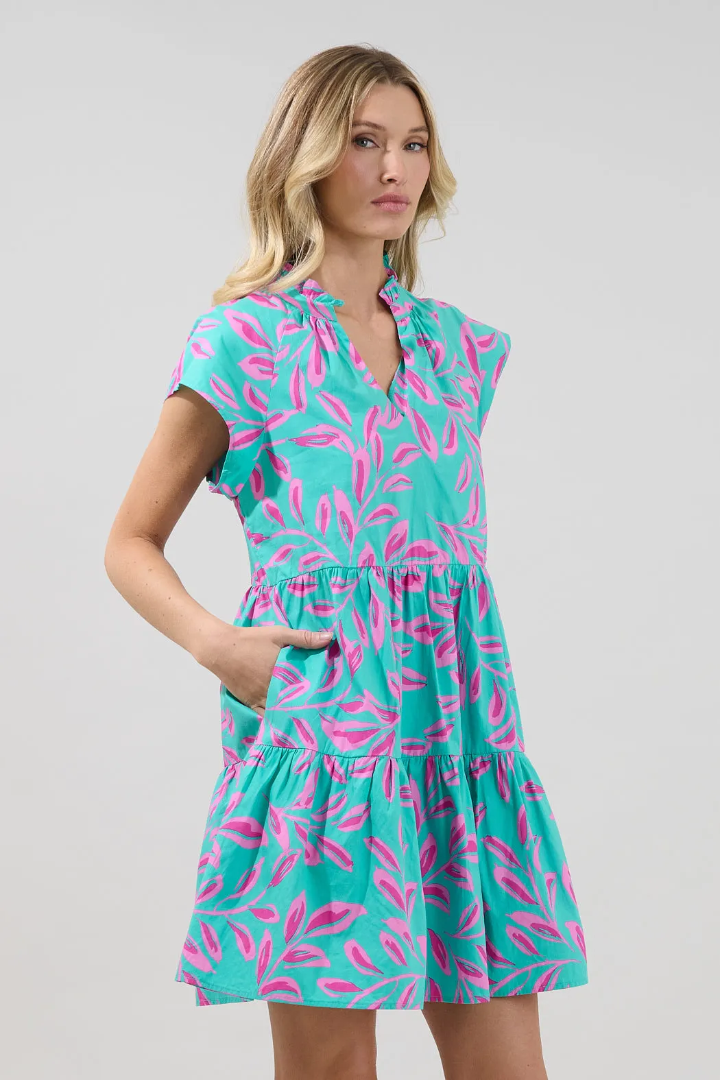 Janelly Poplin Tiered Mini Dress Palmate sold by Sugarlips product image thumbnail 3