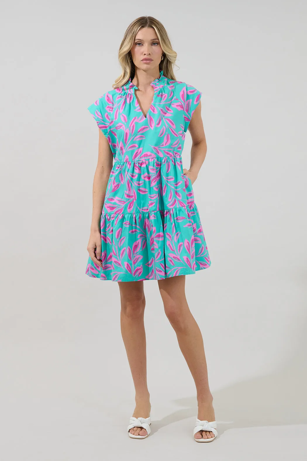 Janelly Poplin Tiered Mini Dress Palmate sold by Sugarlips product image thumbnail 4