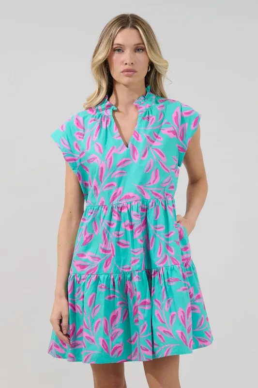 Janelly Poplin Tiered Mini Dress Palmate made by Sugarlips