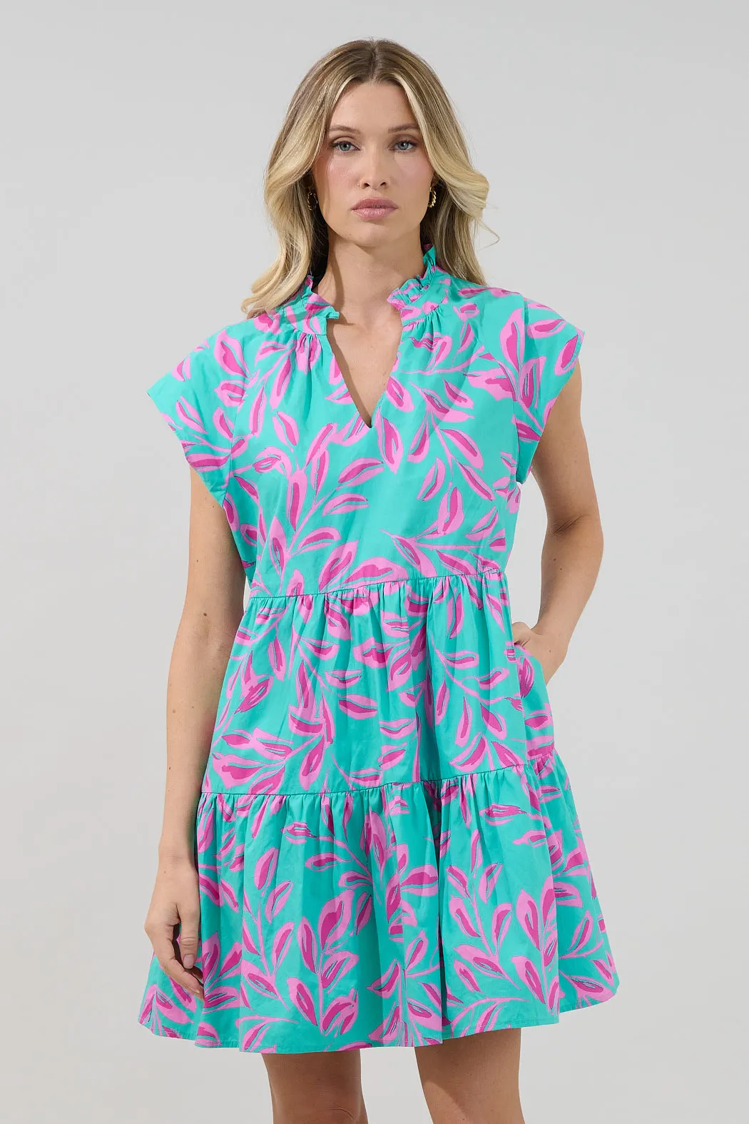 Janelly Poplin Tiered Mini Dress Palmate sold by Sugarlips