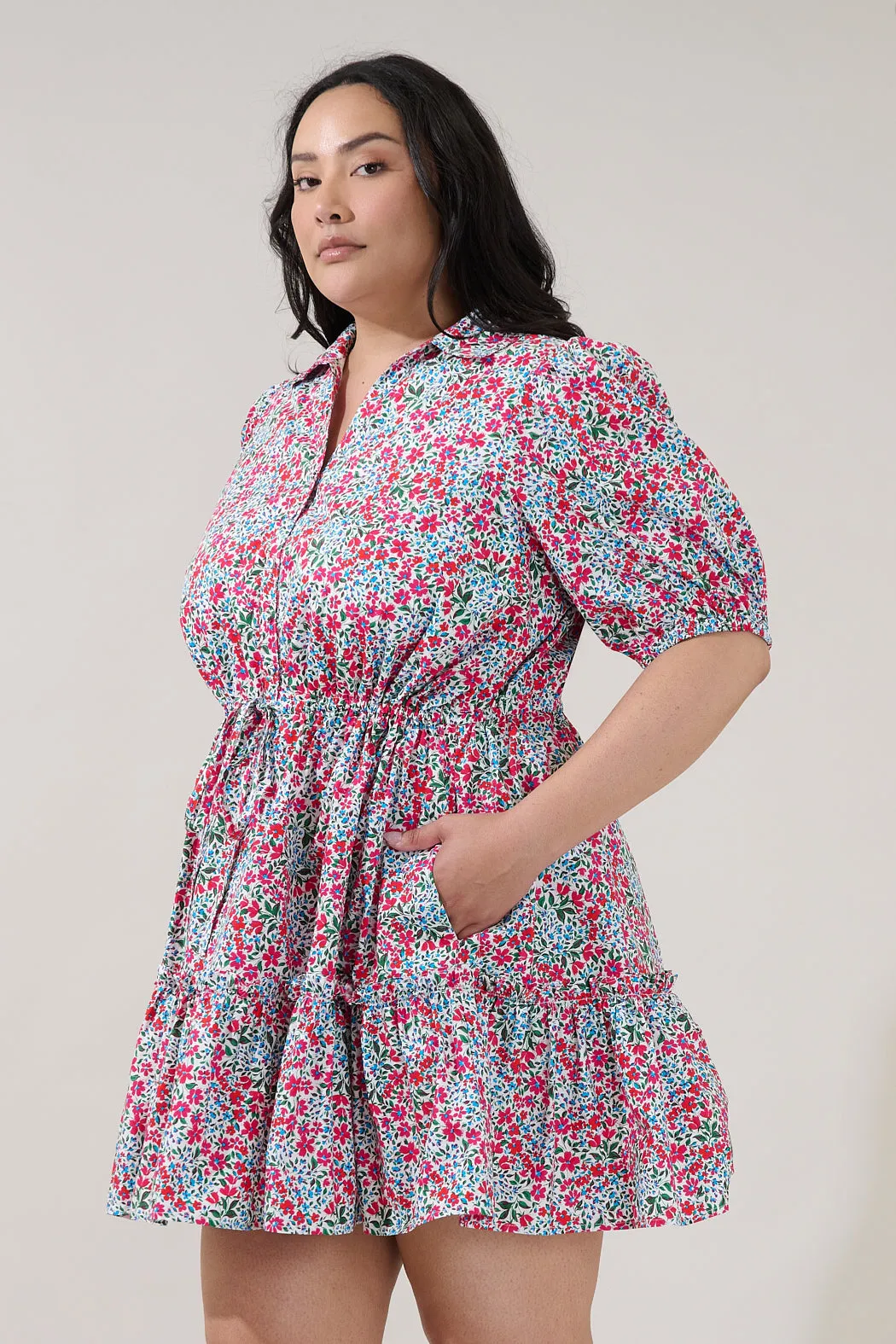 Stacie Button Down Mini Dress Floral Curve sold by Sugarlips product image thumbnail 3