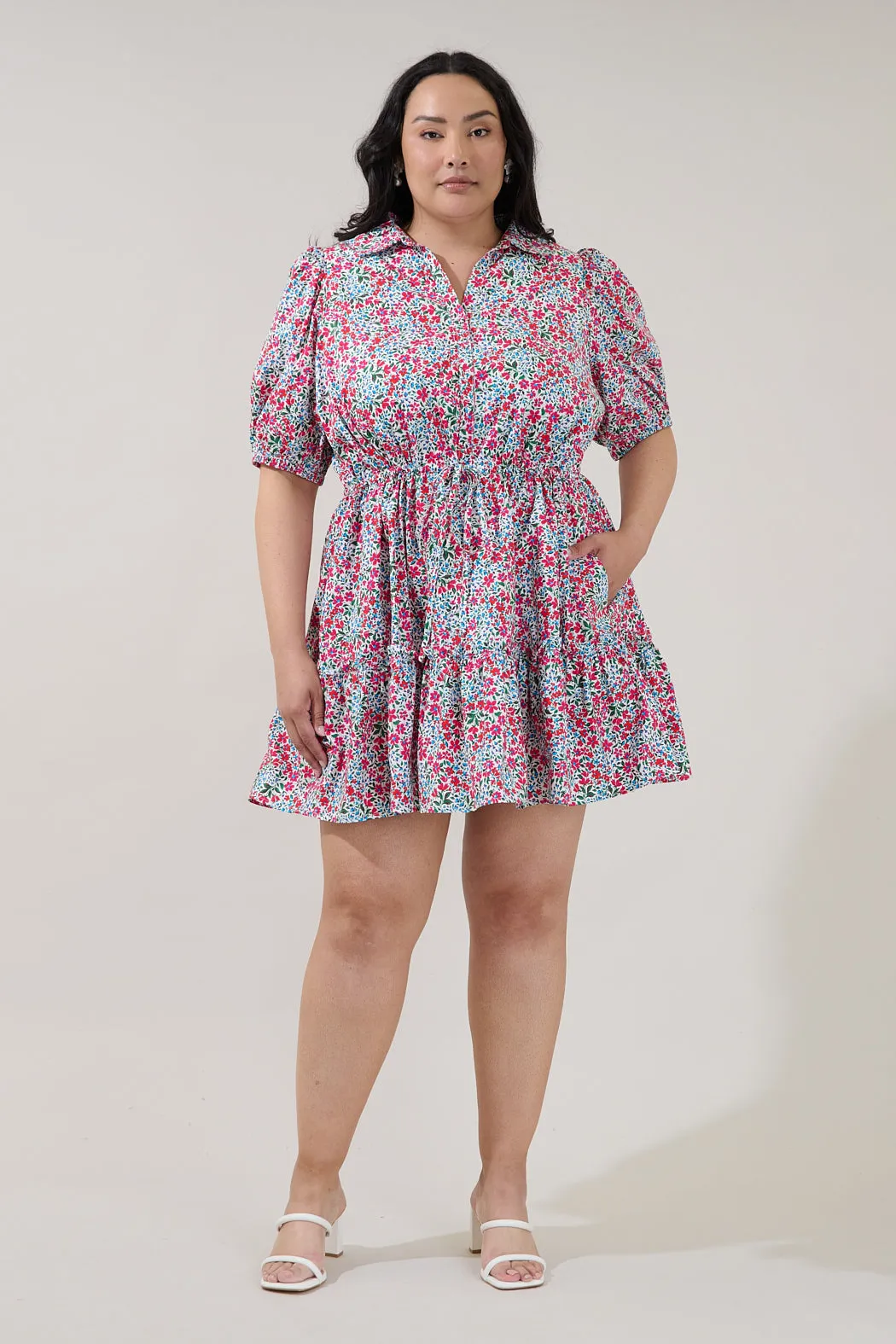 Stacie Button Down Mini Dress Floral Curve sold by Sugarlips product image thumbnail 4