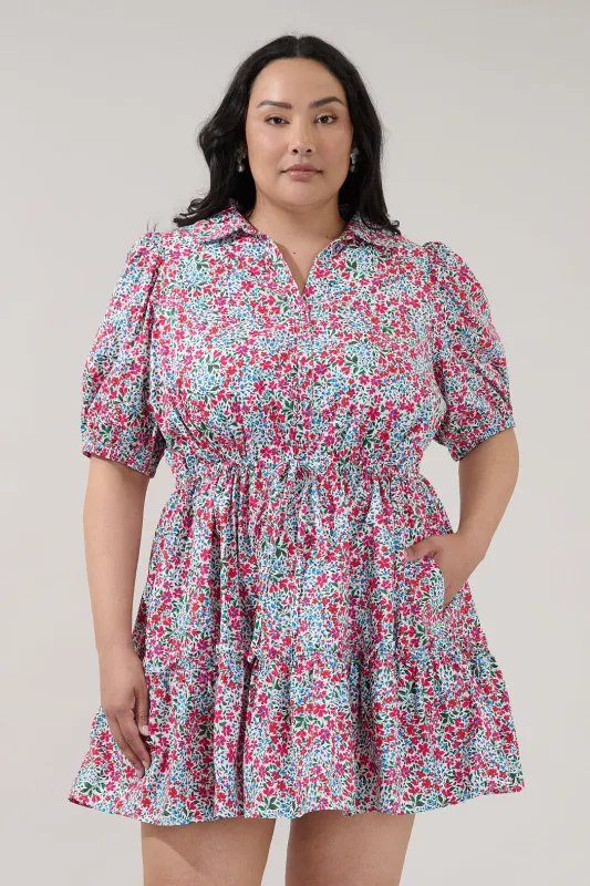 Stacie Button Down Mini Dress Floral Curve made by Sugarlips