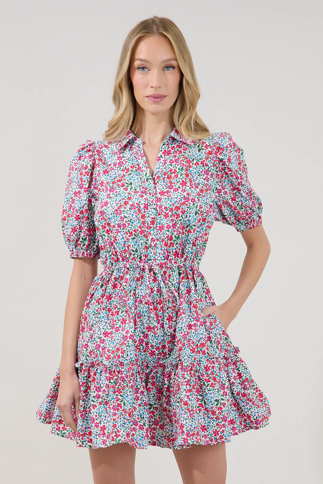 Stacie Button Down Mini Dress Floral sold by Sugarlips