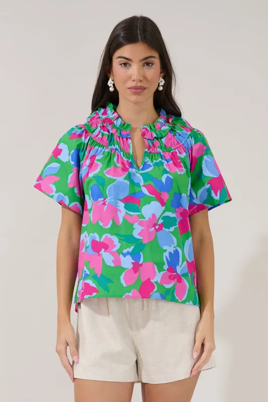 Darthy Smocked Short Sleeve Top Floral made by Sugarlips