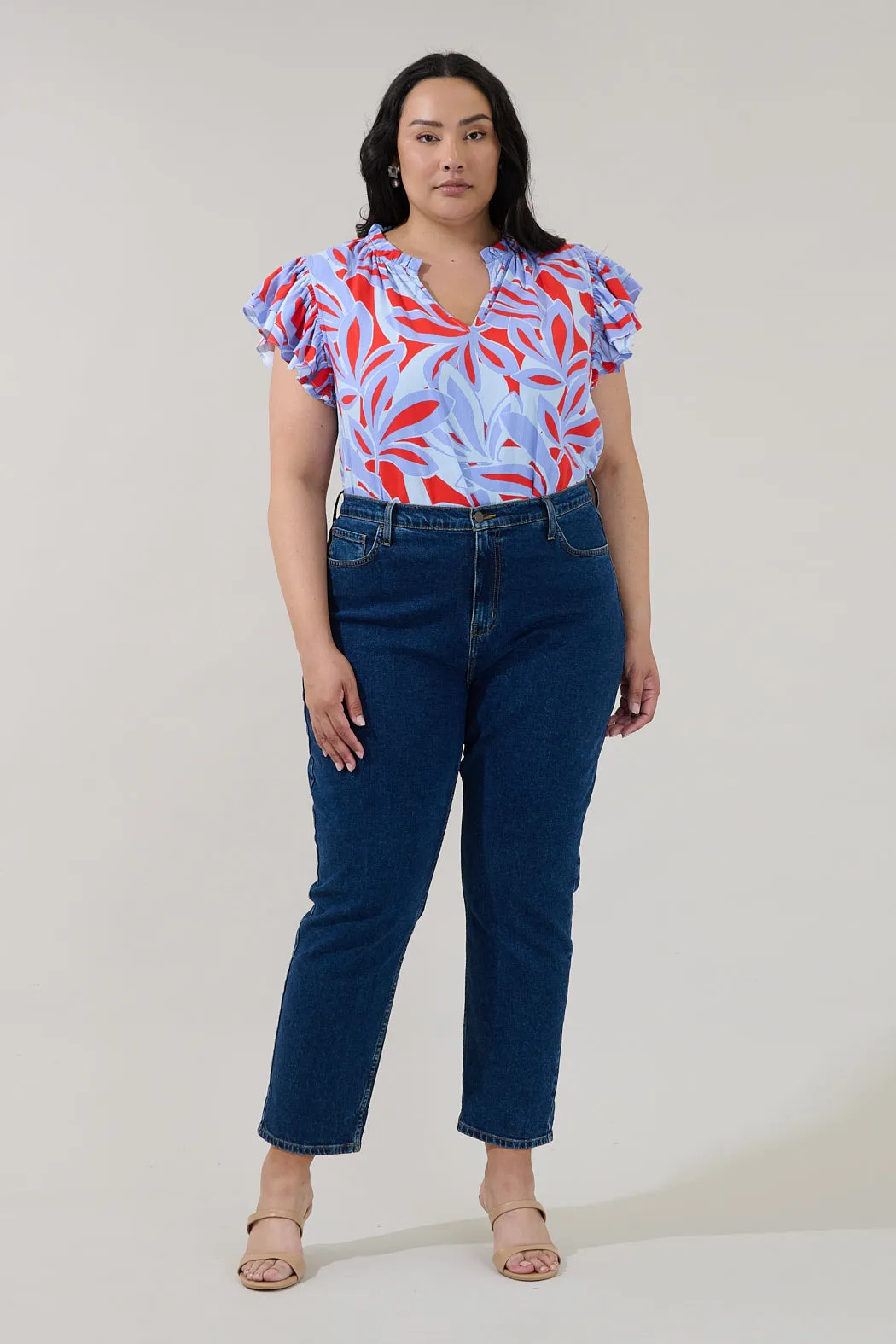 Risette Ruffle Split Neck Top Areca Curve sold by Sugarlips product image thumbnail 4