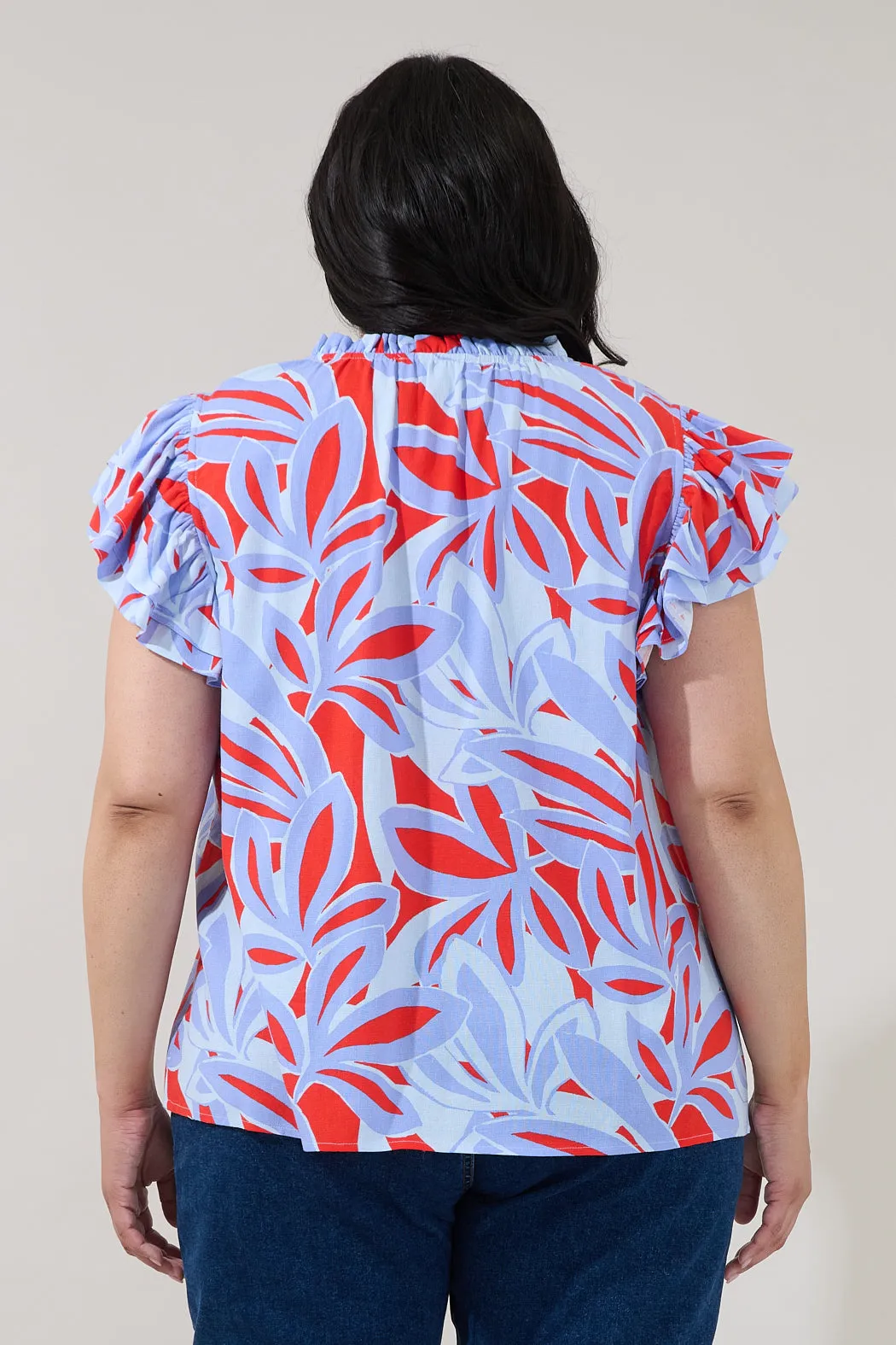 Risette Ruffle Split Neck Top Areca Curve sold by Sugarlips product image thumbnail 2