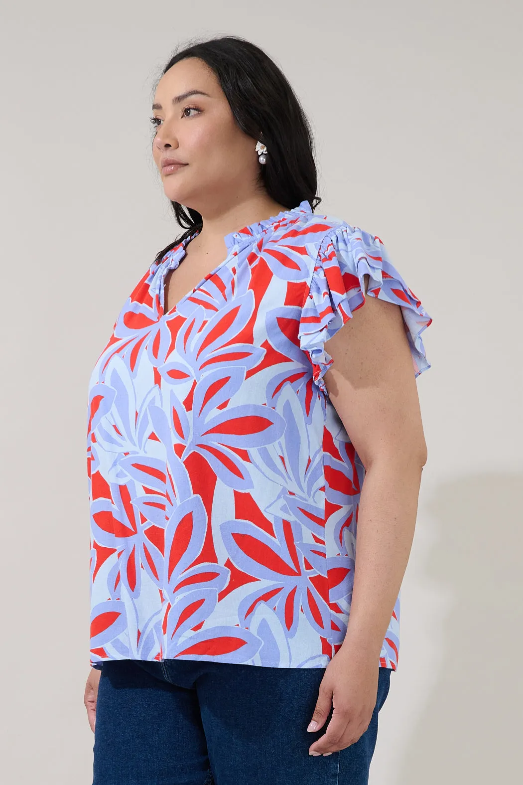Risette Ruffle Split Neck Top Areca Curve sold by Sugarlips product image thumbnail 3