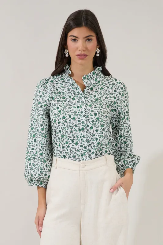 Berty Button Down Long Sleeve Top Floral made by Sugarlips