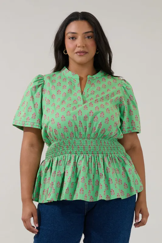 Milen Smocked Peplum Top Raidy Floral Curve made by Sugarlips