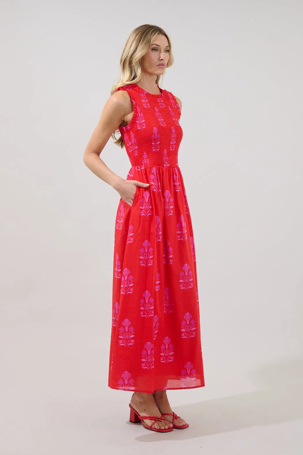 Cecil Smocked Sleeveless Midi Dress Artisan sold by Sugarlips product image thumbnail 4