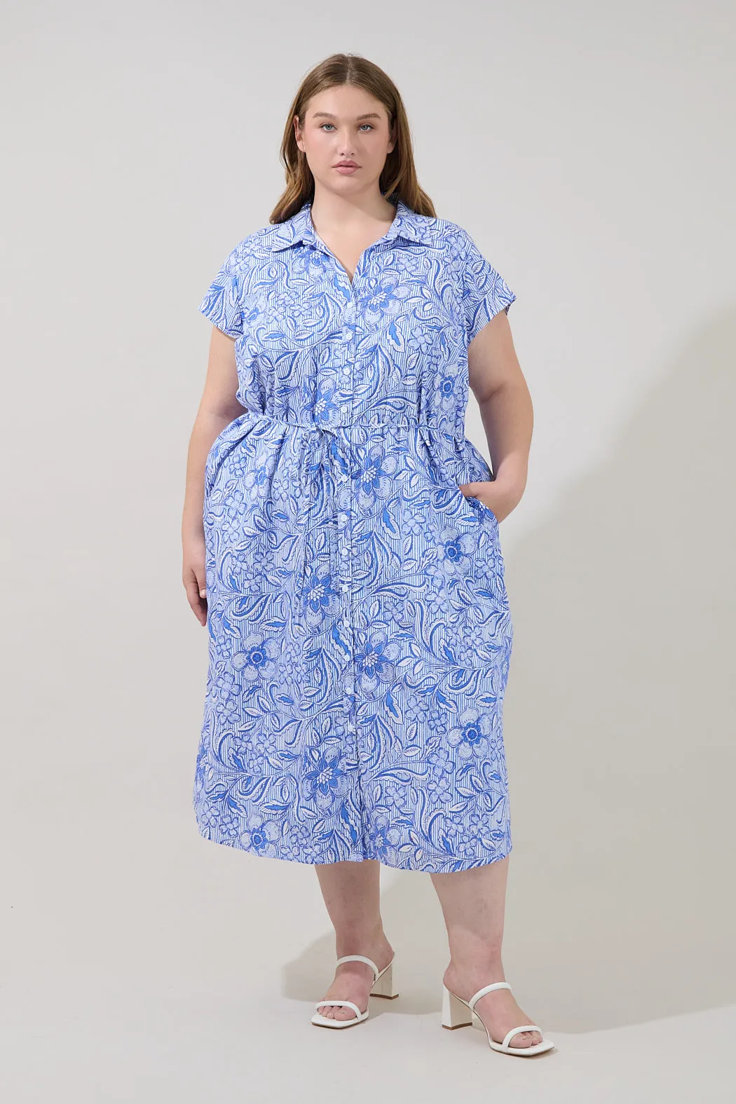 Jana Button Down Midi Dress Floral Curve sold by Sugarlips
